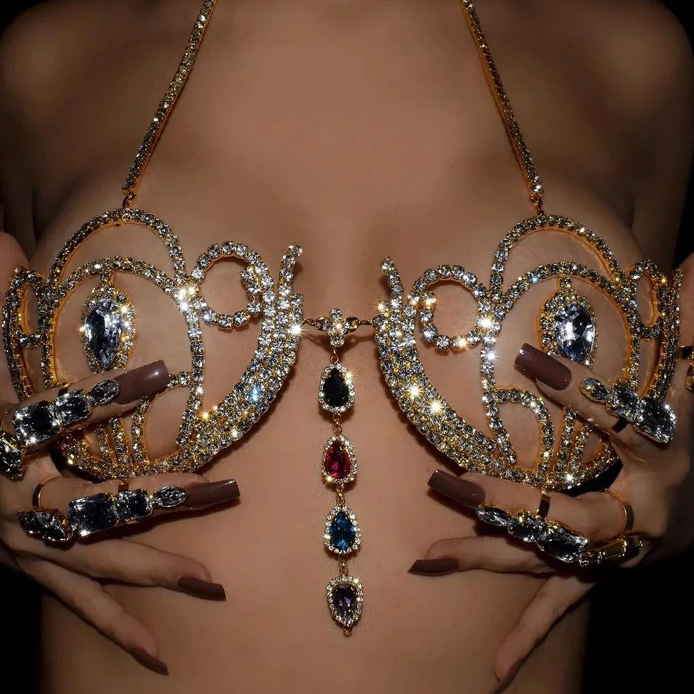 Body Jewelry Harness - Sutiã de biquíni strass de luxo