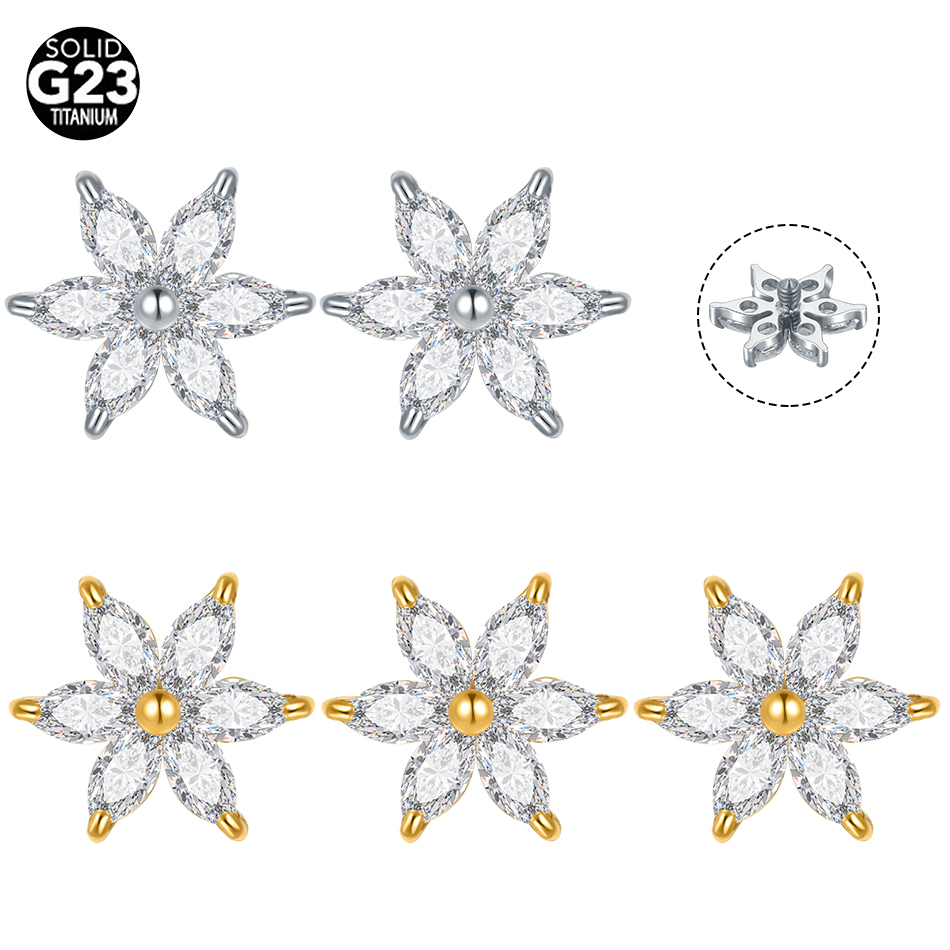 Dermal Anchor Top - 1/5 pçs titânio cristal flor âncora