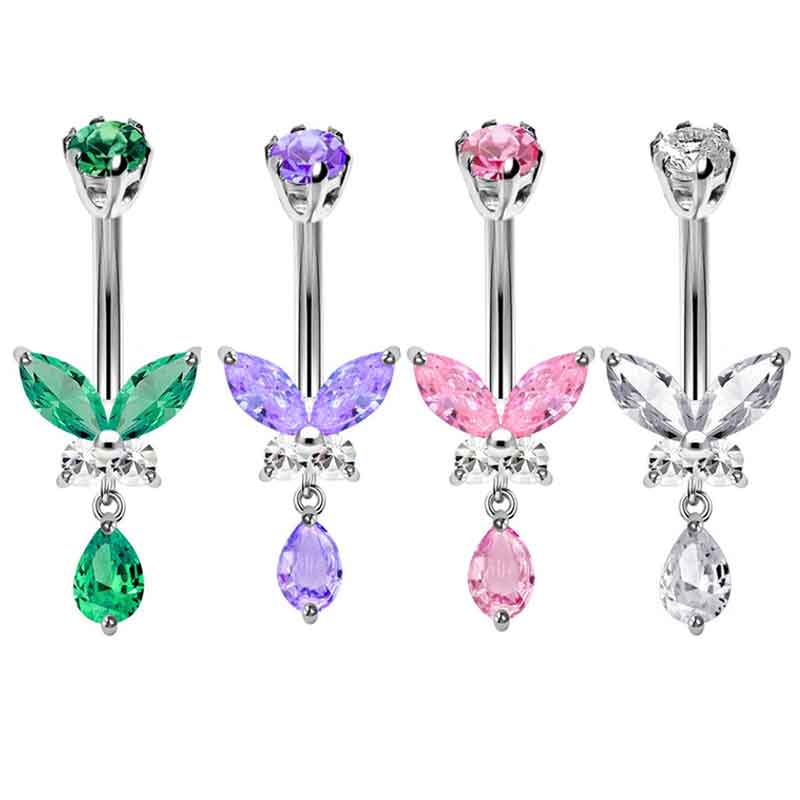 Body Jewelry Co - Aço Inoxidável Dangle Borboleta Barriga Anéis,