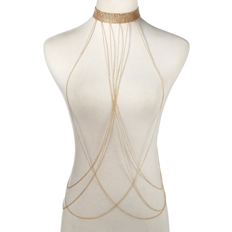 Body Jewelry Harness - Corrente de corpo cor dourada feminina
