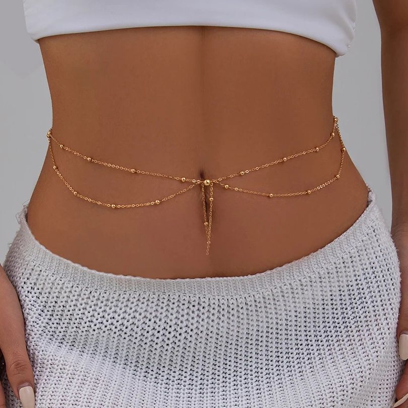 Body Jewelry Gold - Kunjoe multicamadas cor dourada fina corrente