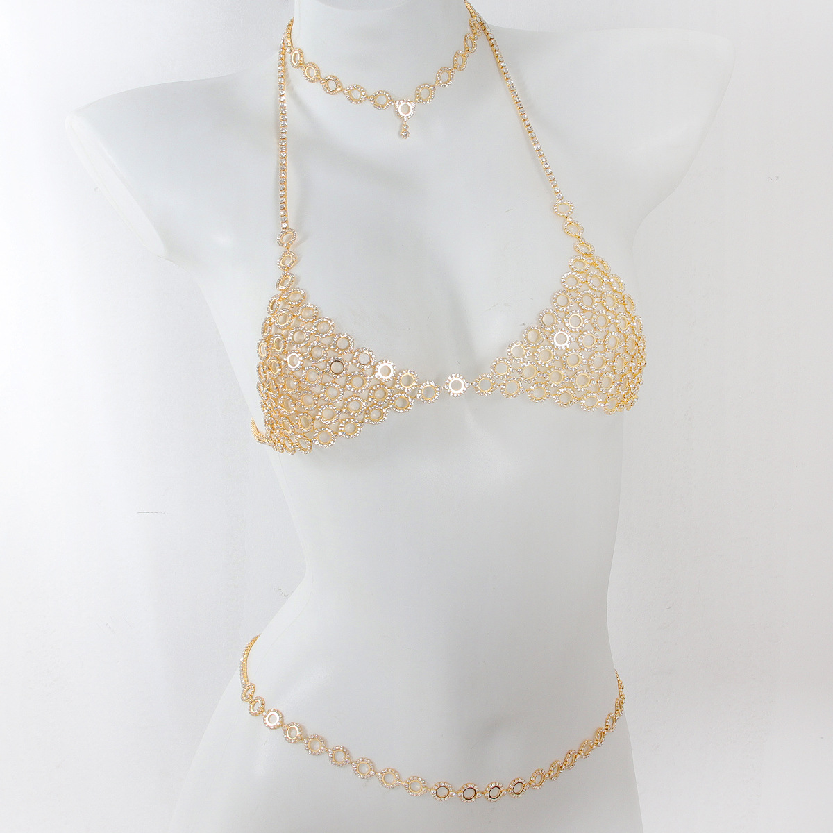 Três peças sutiã cintura conju - Body Jewelry Gold avaliação e preço